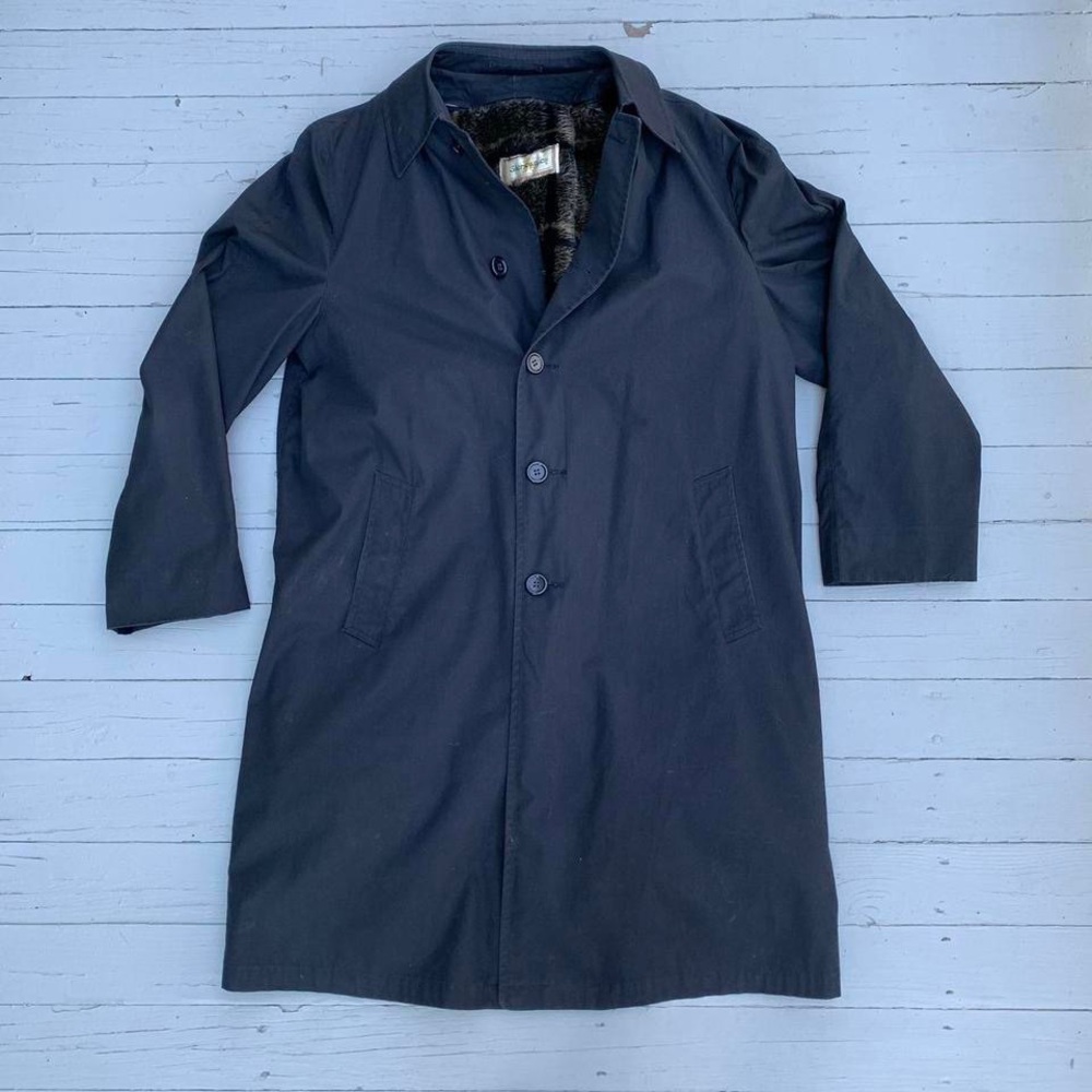 Vintage Black Gleneagles Trench Coat Plaid Faux Fur Lined Jacket